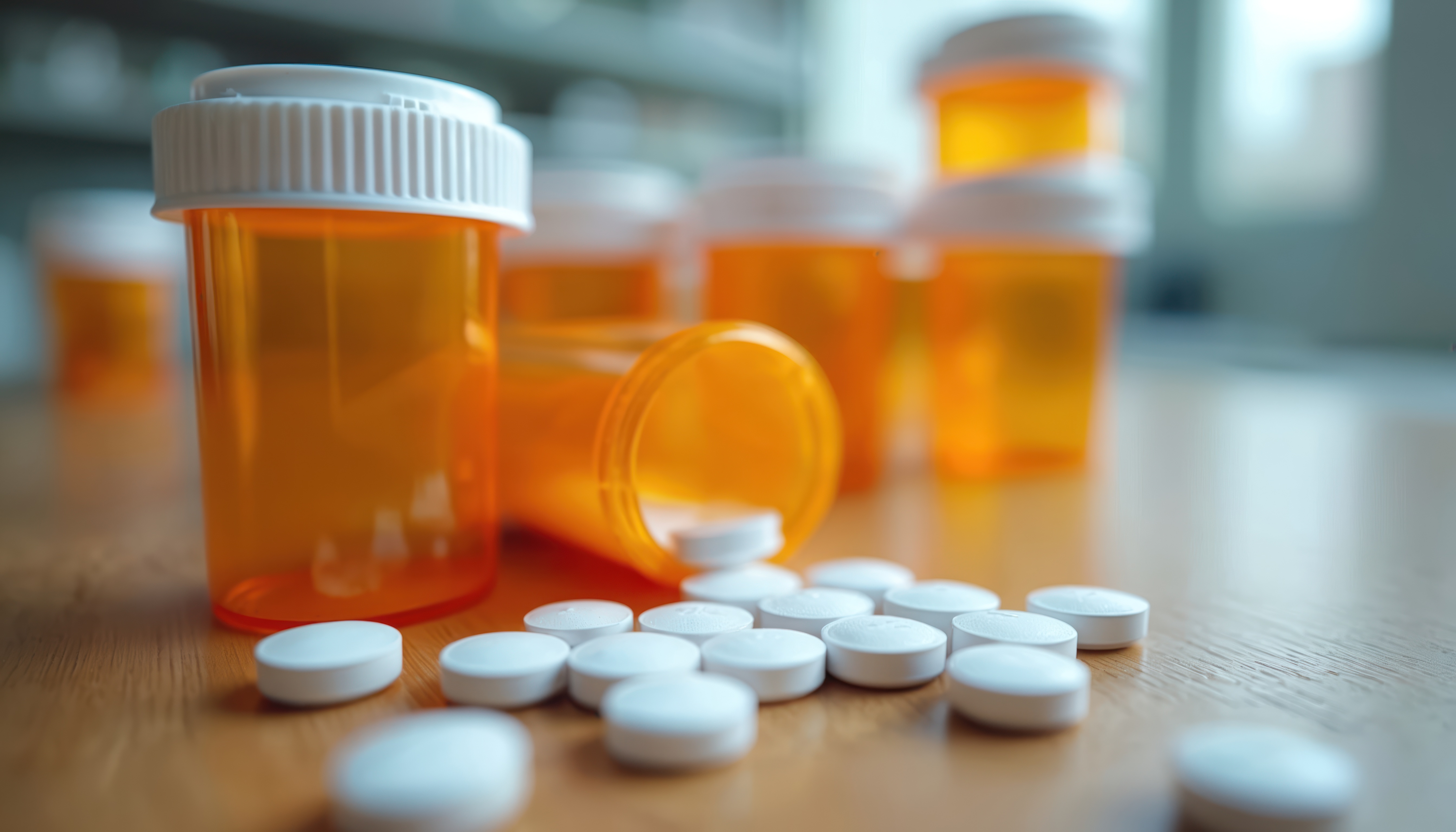 Medicine scattered on table