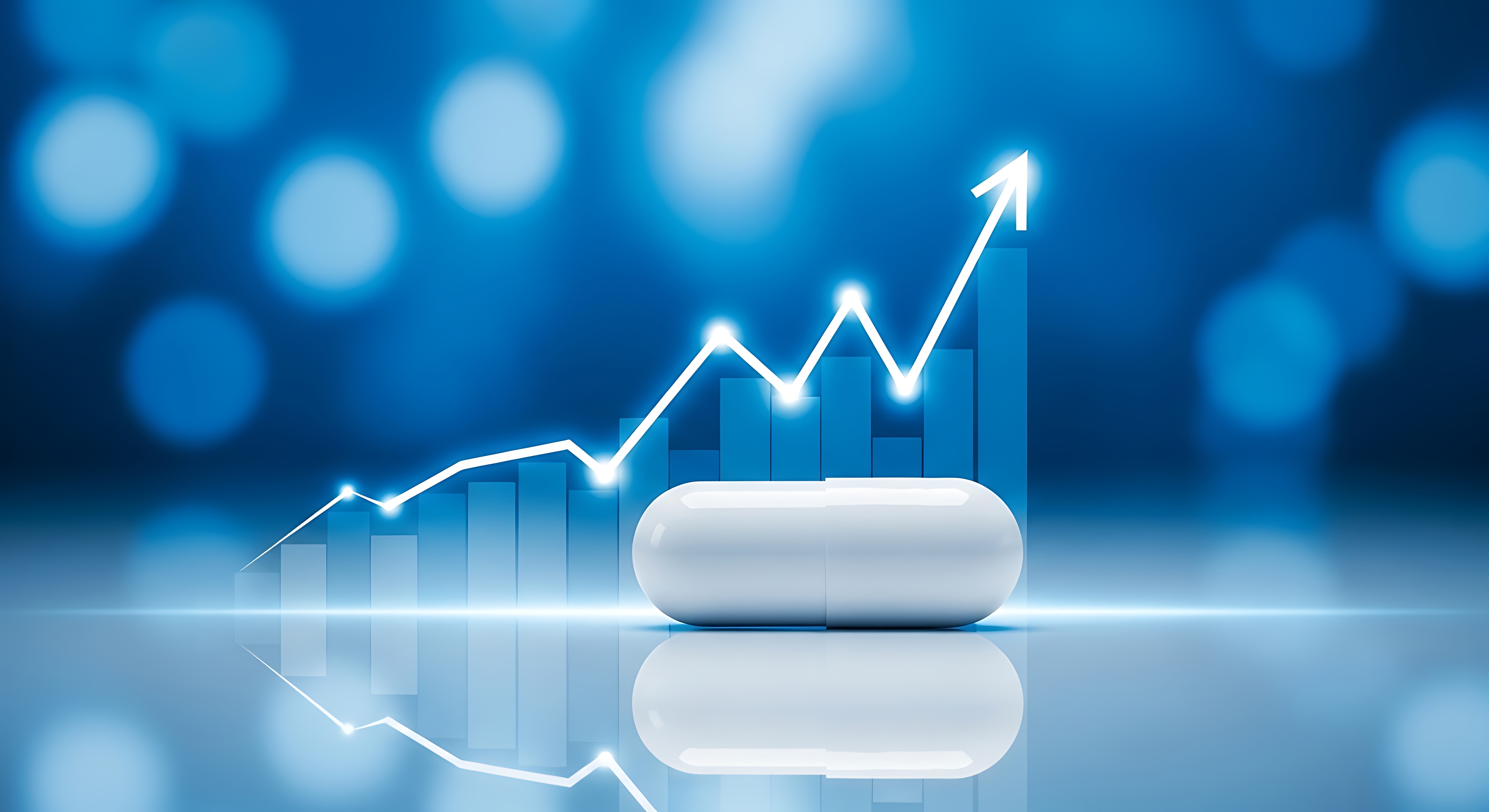 White capsule against computer generated arrow above graph chart