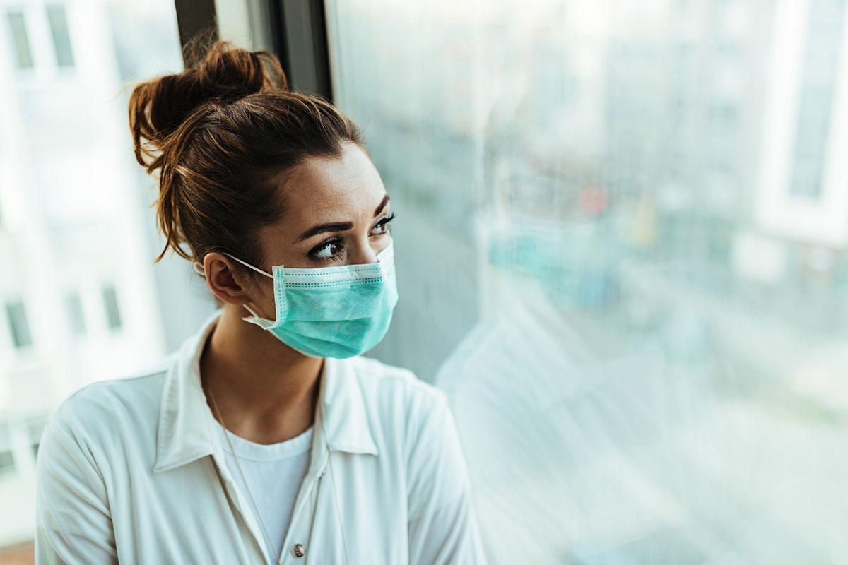 Women wearing a facemask