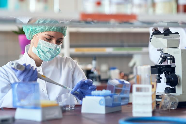 lab analysis of new corona virus, clinic laboratory chemical research of infection. Covid-19 concept.