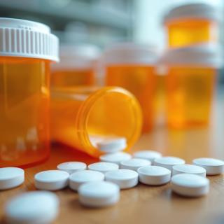 Medicine scattered on table