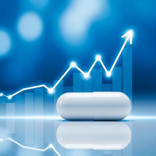 White capsule against computer generated arrow above graph chart